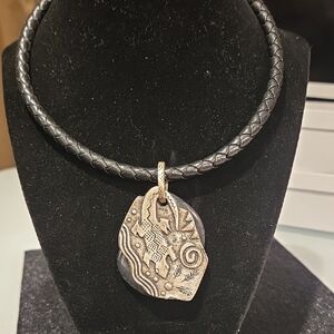 Chico's Silver Pendant on Black Braided Necklace